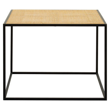 Orsina Depok Square Rattan and Black Metal Coffee Table – Handwoven