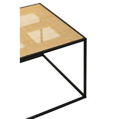 Orsina Depok Square Rattan and Black Metal Coffee Table – Handwoven