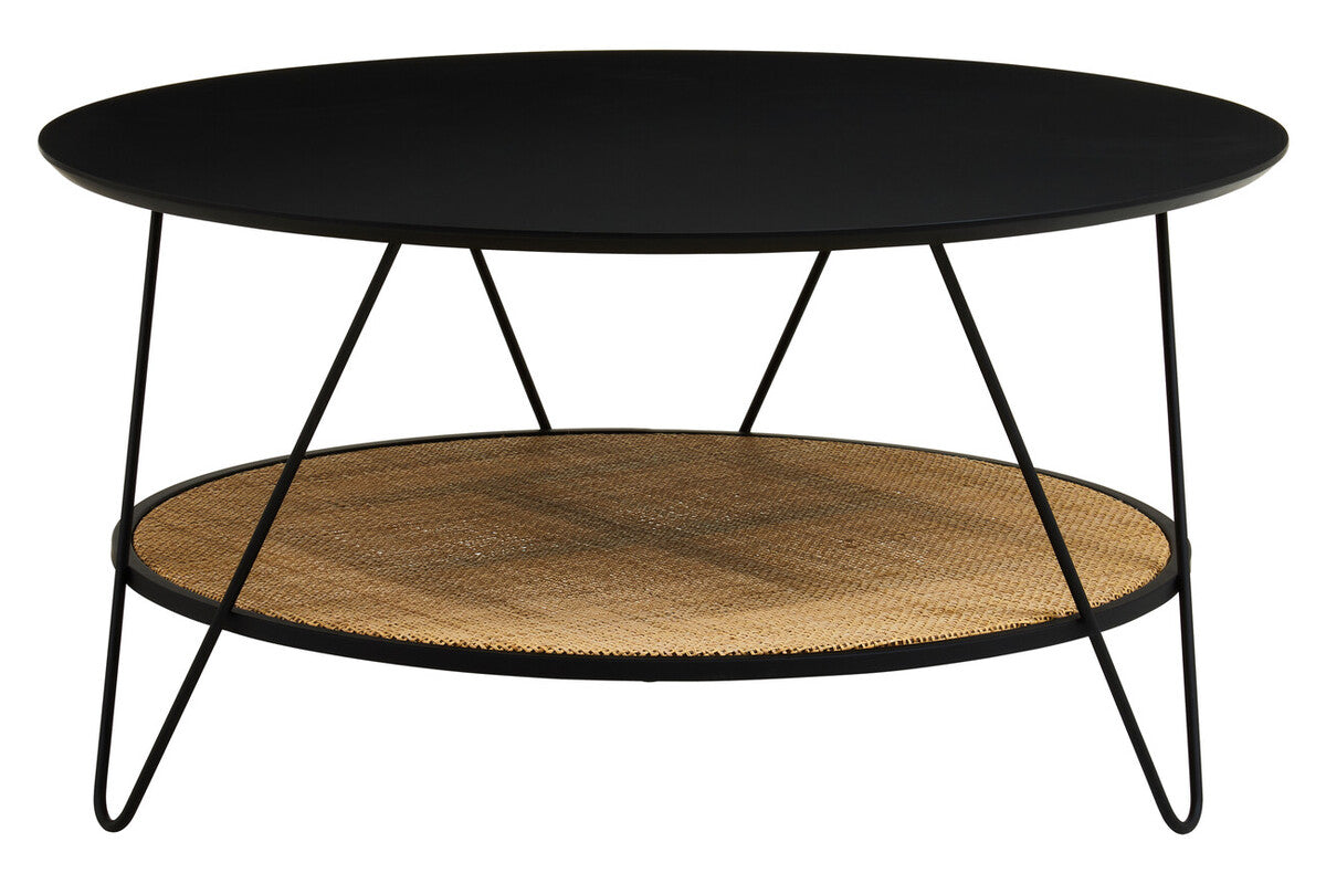 Orsina Depok Round Black Metal and Rattan Coffee Table – Hairpin Legs