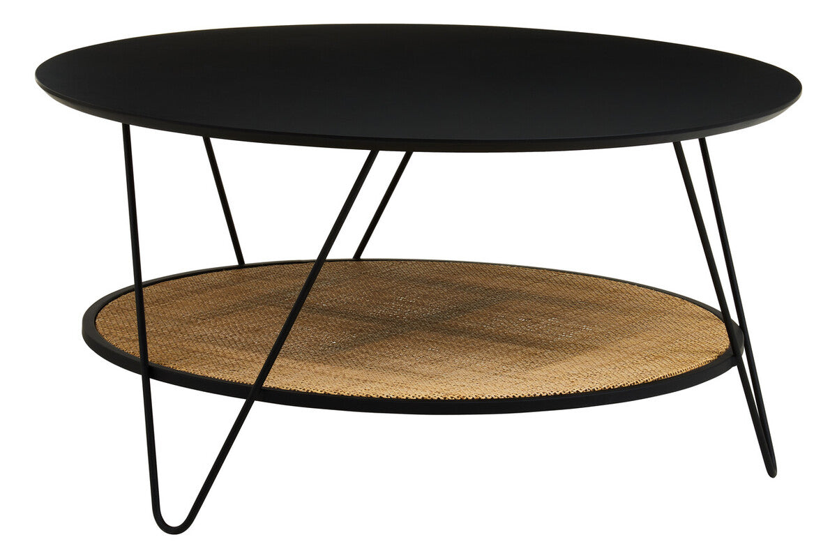 Orsina Depok Round Black Metal and Rattan Coffee Table – Hairpin Legs