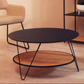 Orsina Depok Round Black Metal and Rattan Coffee Table – Hairpin Legs