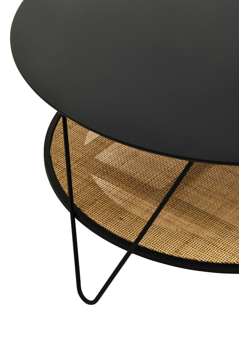 Orsina Depok Round Black Metal and Rattan Coffee Table – Hairpin Legs