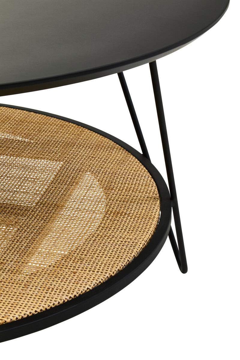Orsina Depok Round Black Metal and Rattan Coffee Table – Hairpin Legs