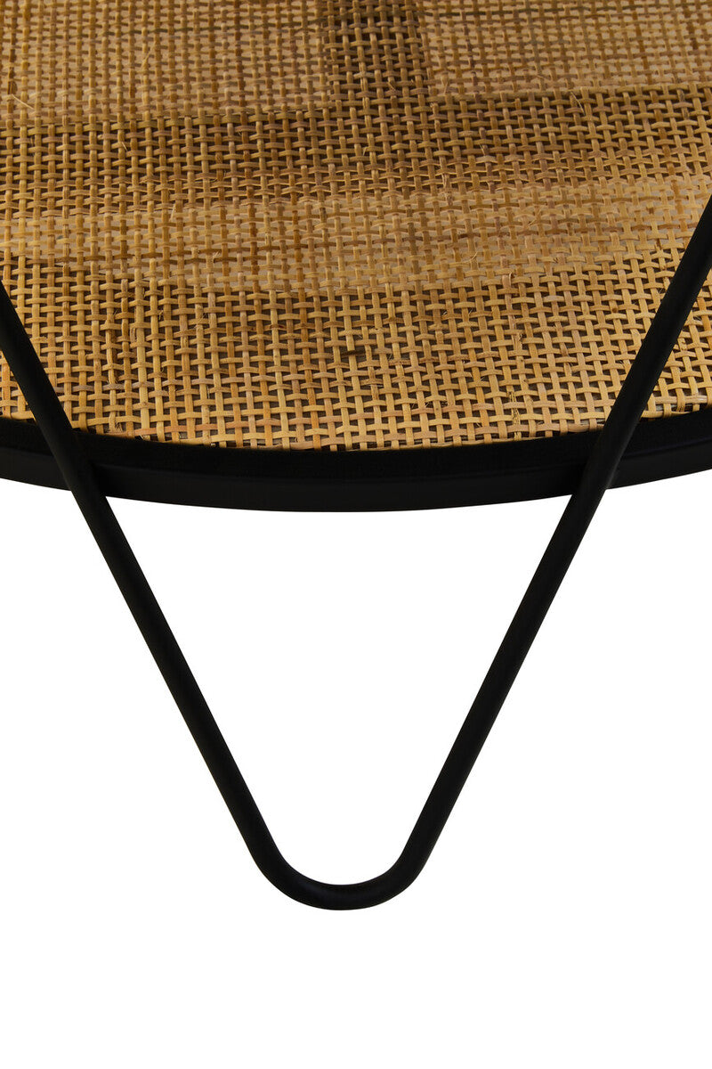 Orsina Depok Round Black Metal and Rattan Coffee Table – Hairpin Legs