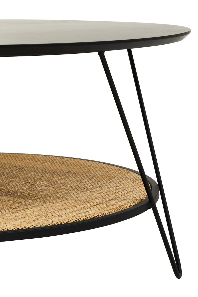 Orsina Depok Round Black Metal and Rattan Coffee Table – Hairpin Legs