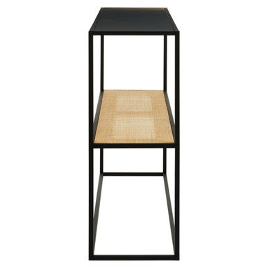 Orsina Depok 2-Tier Rattan and Black Metal Console Entryway Table