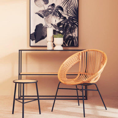 Orsina Depok 2-Tier Rattan and Black Metal Console Entryway Table