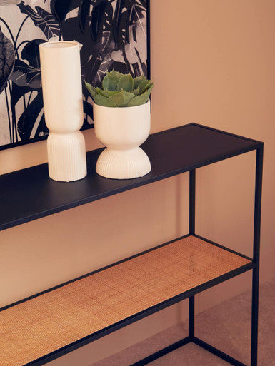 Orsina Depok 2-Tier Rattan and Black Metal Console Entryway Table