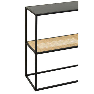 Orsina Depok 2-Tier Rattan and Black Metal Console Entryway Table