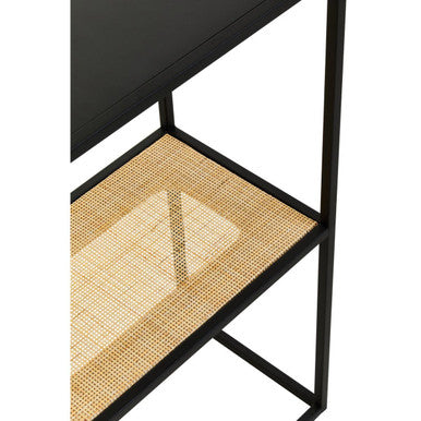 Orsina Depok 2-Tier Rattan and Black Metal Console Entryway Table