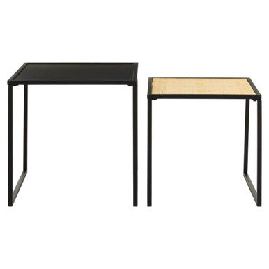 Orsina Depok Nest of 2 Tables – Black Metal and Rattan Square Frames
