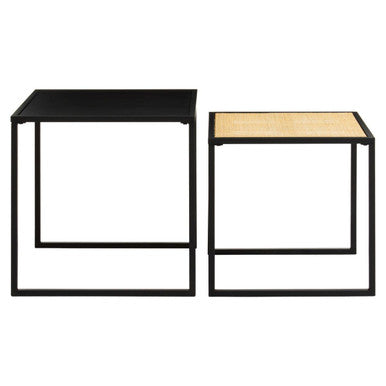 Orsina Depok Nest of 2 Tables – Black Metal and Rattan Square Frames