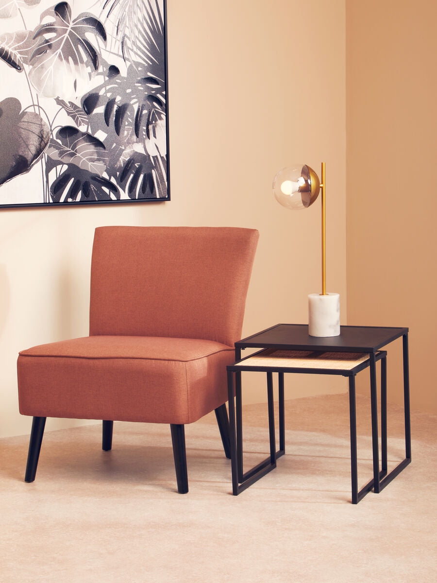 Orsina Depok Nest of 2 Tables – Black Metal and Rattan Square Frames