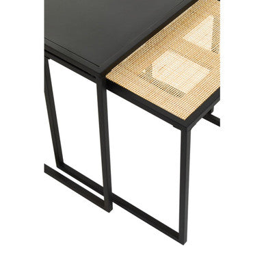Orsina Depok Nest of 2 Tables – Black Metal and Rattan Square Frames