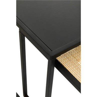 Orsina Depok Nest of 2 Tables – Black Metal and Rattan Square Frames