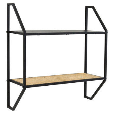 Orsina Depok Two Tier Rattan and Metal Wall Shelf – Modern Storage