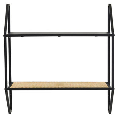 Orsina Depok Two Tier Rattan and Metal Wall Shelf – Modern Storage