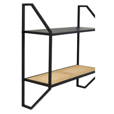 Orsina Depok Two Tier Rattan and Metal Wall Shelf – Modern Storage