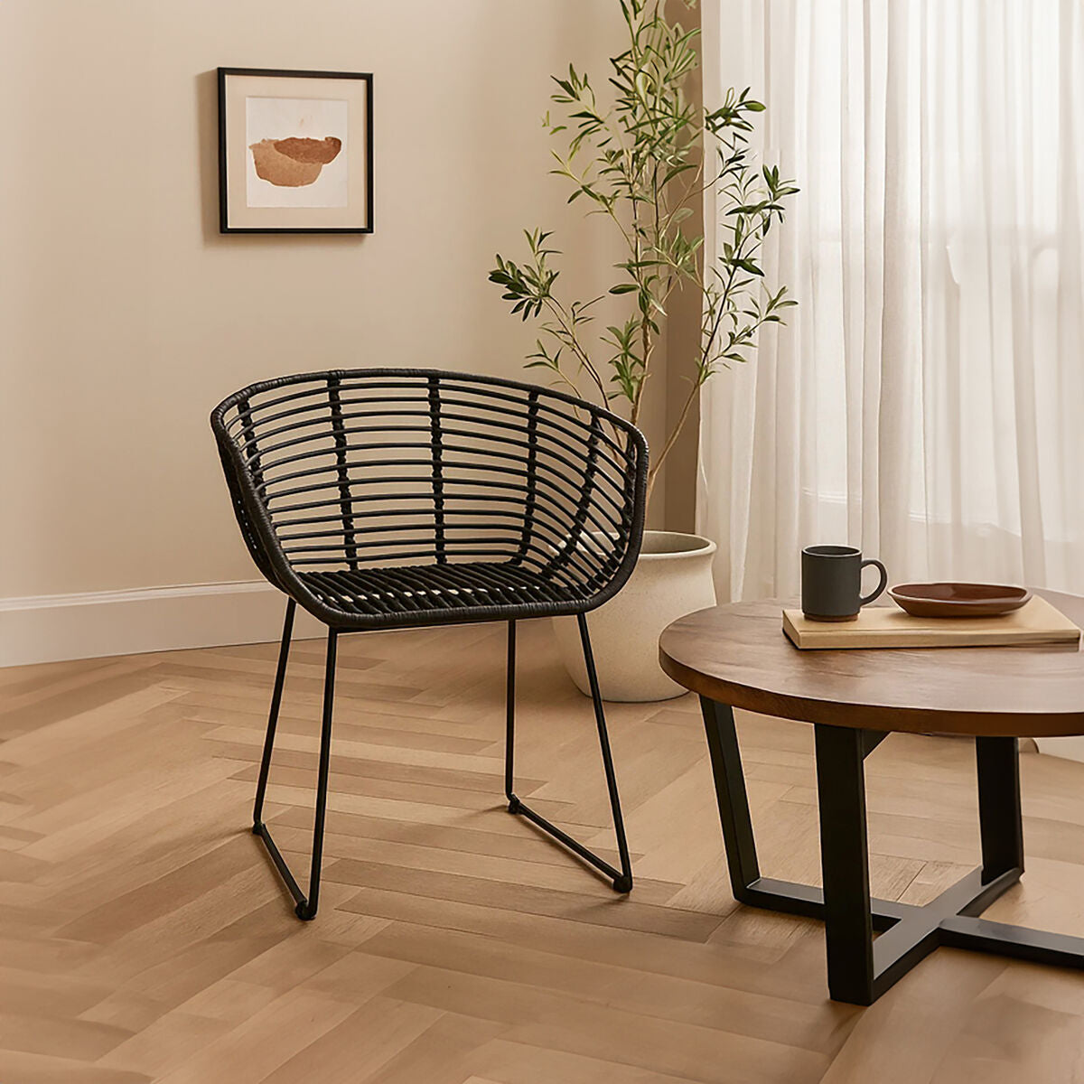 Orsina Lagom Black Natural Rattan Accent Chair – Modern Boho Seating
