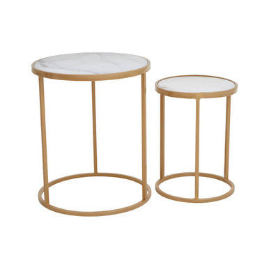 Orsina Colva White Marble and Gold Nesting Tables – Set of 2