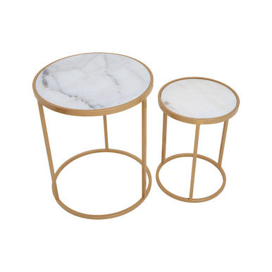 Orsina Colva White Marble and Gold Nesting Tables – Set of 2
