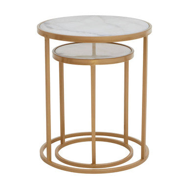Orsina Colva White Marble and Gold Nesting Tables – Set of 2