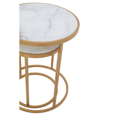 Orsina Colva White Marble and Gold Nesting Tables – Set of 2