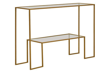 Orsina Avento Gold Console Table | 2-Tier Clear Glass Entryway Table