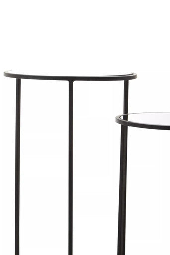 Orsina Avento Round Black Mirrored Plant Stands – Set of 2 Iron Pedestals