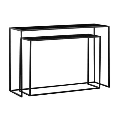 Orsina Avento Nesting Console Tables | Set of 2 Black Glass & Metal