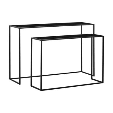 Orsina Avento Nesting Console Tables | Set of 2 Black Glass & Metal
