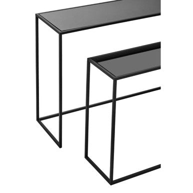 Orsina Avento Nesting Console Tables | Set of 2 Black Glass & Metal