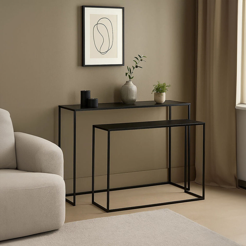 Orsina Avento Nesting Console Tables | Set of 2 Black Glass & Metal