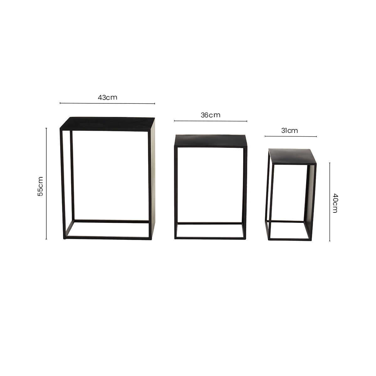 Orsina Avento Black Iron Rectangular Nesting Tables - Set of 3