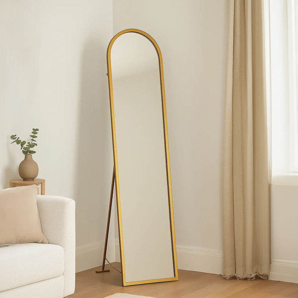 Orsina Avento Gold Arched Floor Mirror – Full Length Freestanding Design