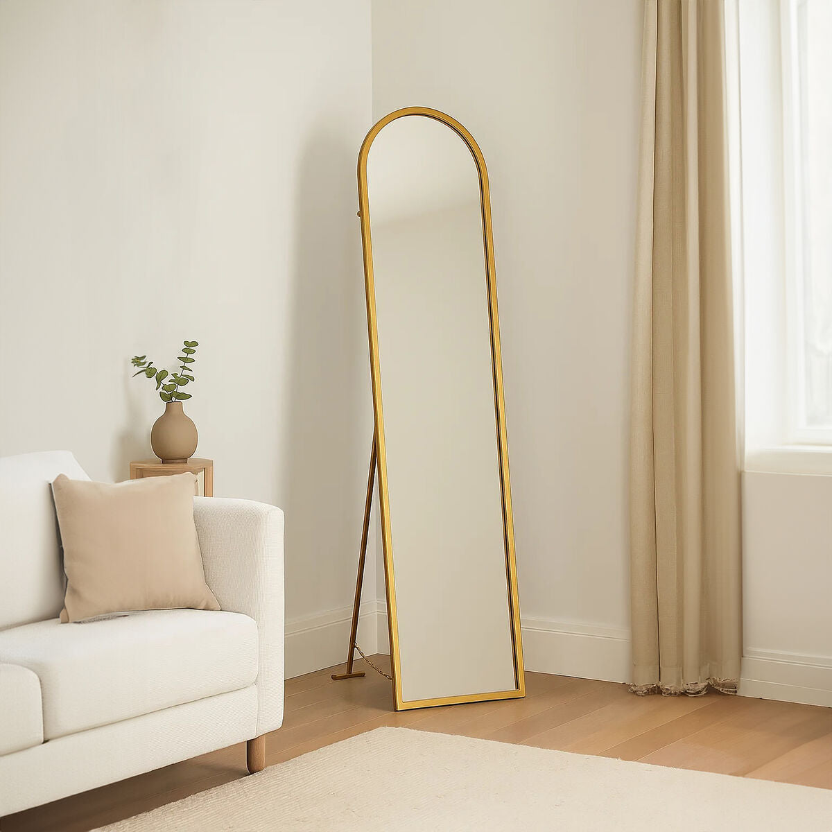 Orsina Avento Gold Arched Floor Mirror – Full Length Freestanding Design