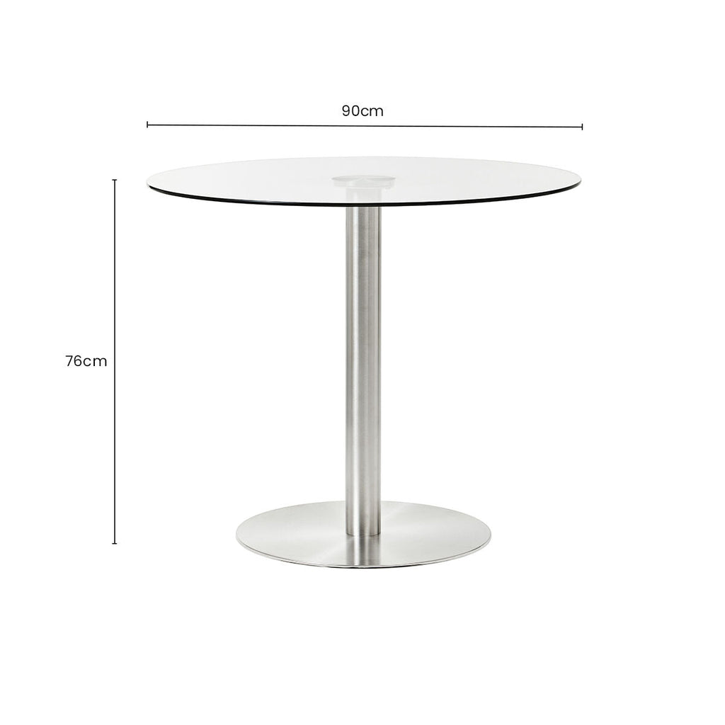 Orsina Metropolitan Round Glass Dining Table – Silver Steel Frame