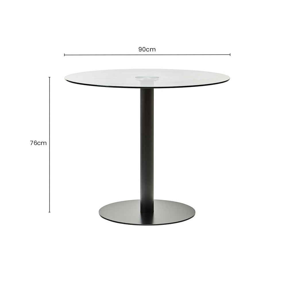 Orsina Metropolitan Round Glass Dining Table – Matt Black Steel Base