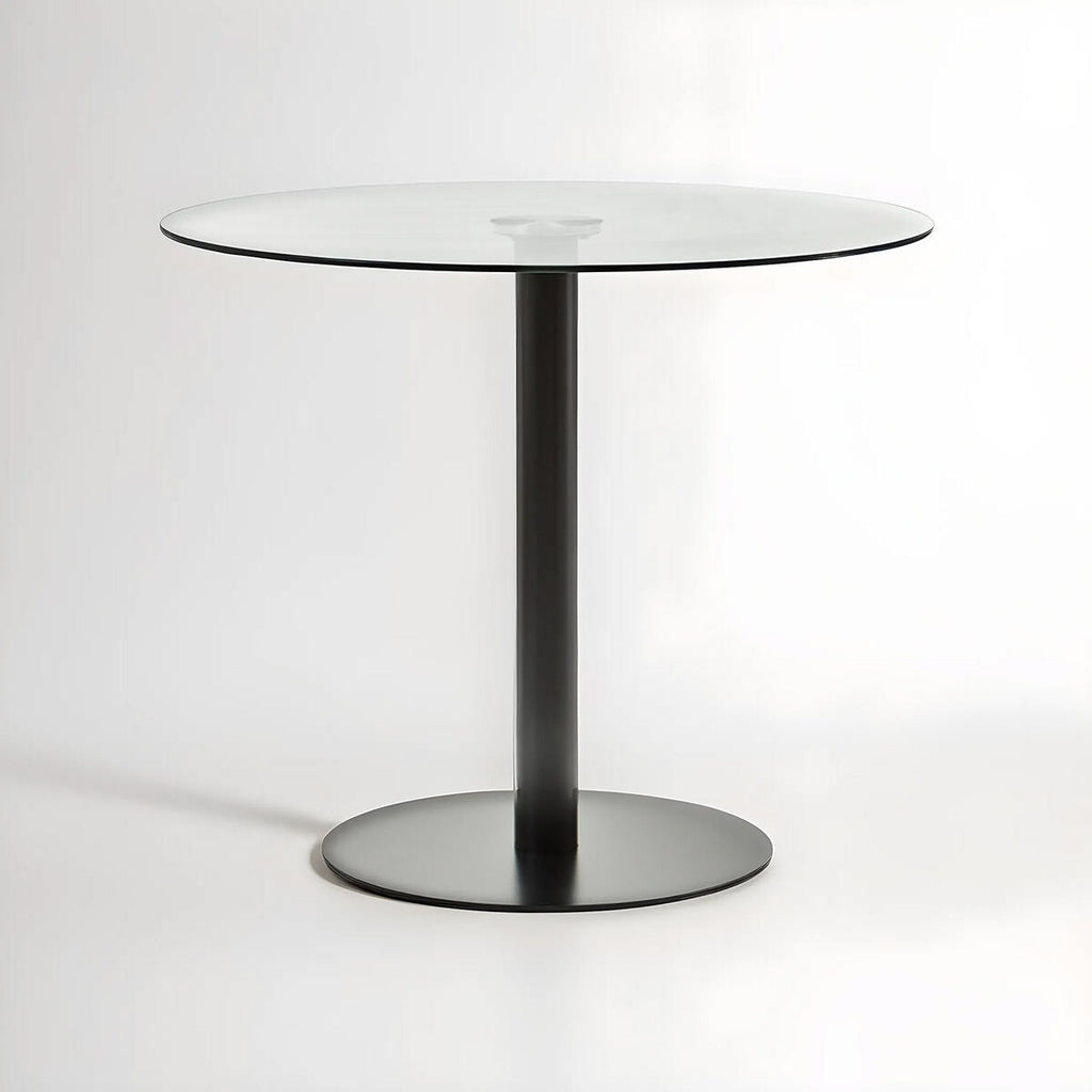 Orsina Metropolitan Round Glass Dining Table – Matt Black Steel Base