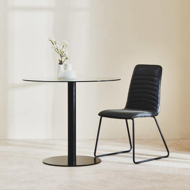 Orsina Metropolitan Round Glass Dining Table – Matt Black Steel Base