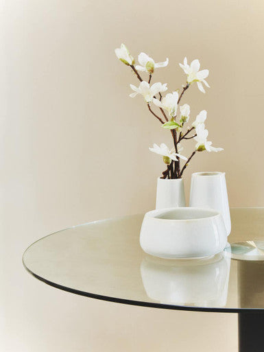 Orsina Metropolitan Round Glass Dining Table – Matt Black Steel Base