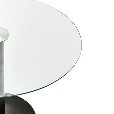 Orsina Metropolitan Round Glass Dining Table – Matt Black Steel Base
