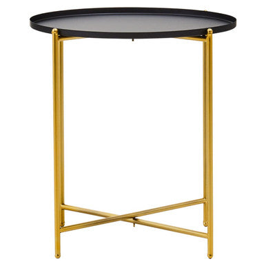 Orsina Round Side Table – Black Tray Top with Gold Iron Stand
