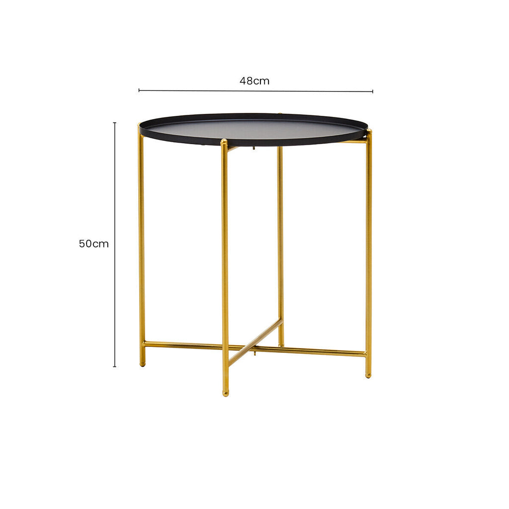 Orsina Round Side Table – Black Tray Top with Gold Iron Stand