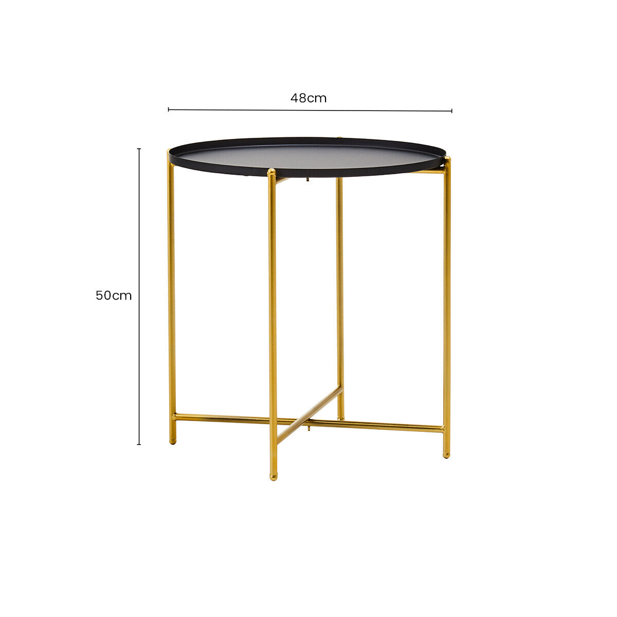 Orsina Round Side Table – Black Tray Top with Gold Iron Stand