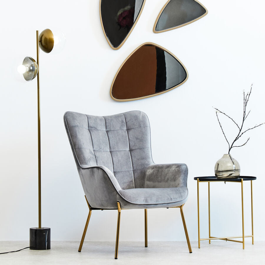 Orsina Round Side Table – Black Tray Top with Gold Iron Stand