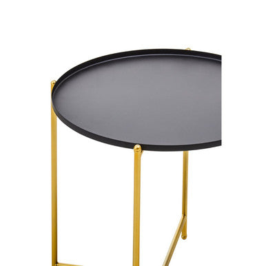 Orsina Round Side Table – Black Tray Top with Gold Iron Stand