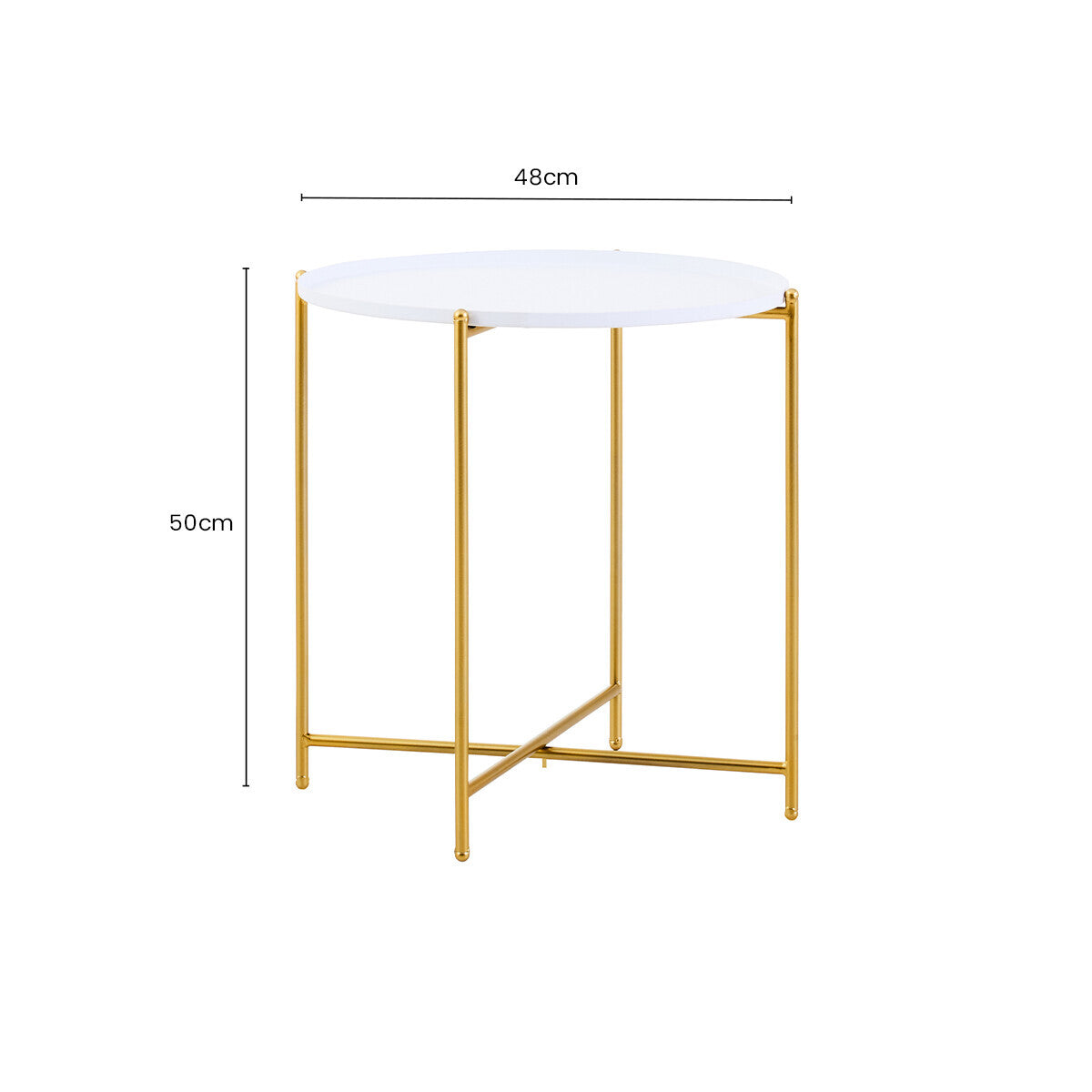 Orsina Trosa Round White Tray Side Table with Gold Criss Cross Base
