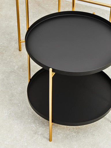 Orsina Trosa Two-Tier Side Table – Black and Gold Round Accent Table
