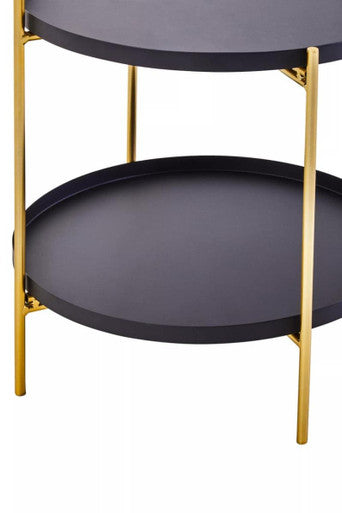 Orsina Trosa Two-Tier Side Table – Black and Gold Round Accent Table
